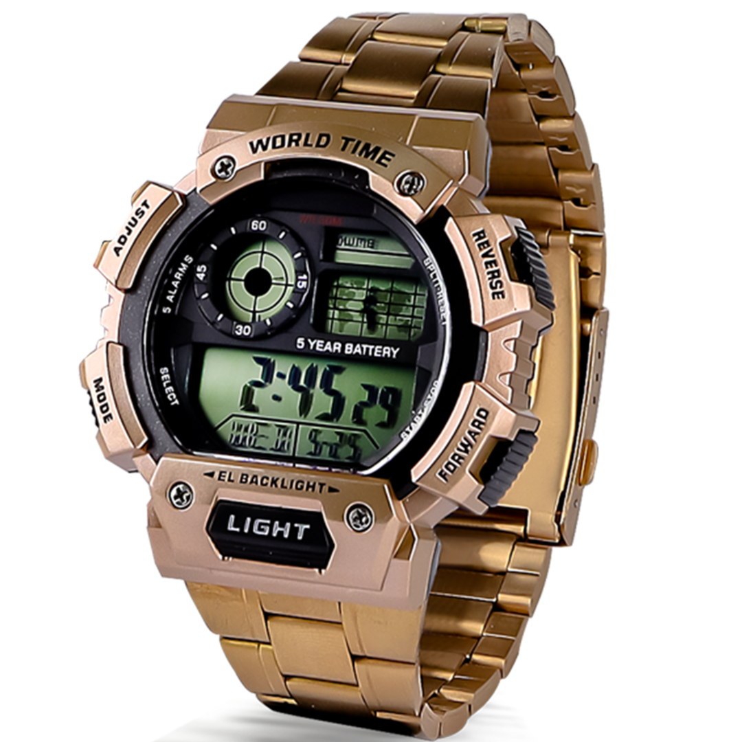 P1817RG-M1701-RELOJ PEGASO DIGITAL ORO ROSA HORA MUND.