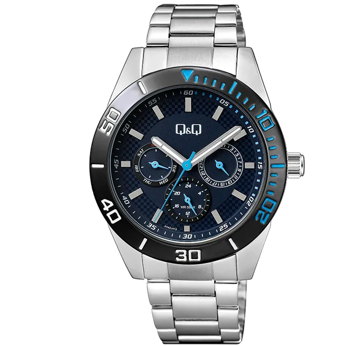 AA42J-RELOJ Q&Q P/M ACERO 3 AGUJAS HOMBRE-412Y
