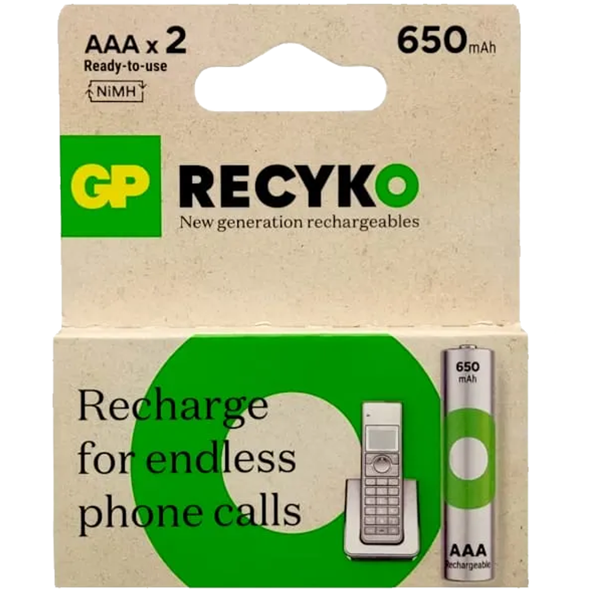 GP65AAAHC-C2K-BATERIA GP AAA RECARGABLE DE 650 BL X 2