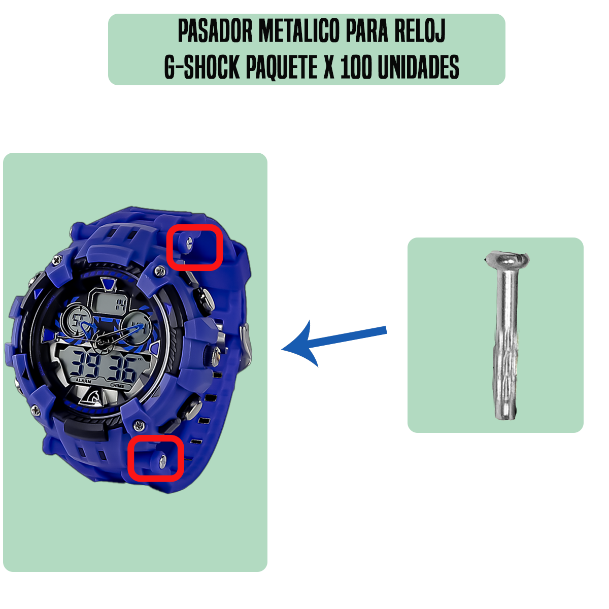 MP1919-PASADOR METALICO PARA RELOJ G-SHOCK PAQUETE X 100 UNIDADES