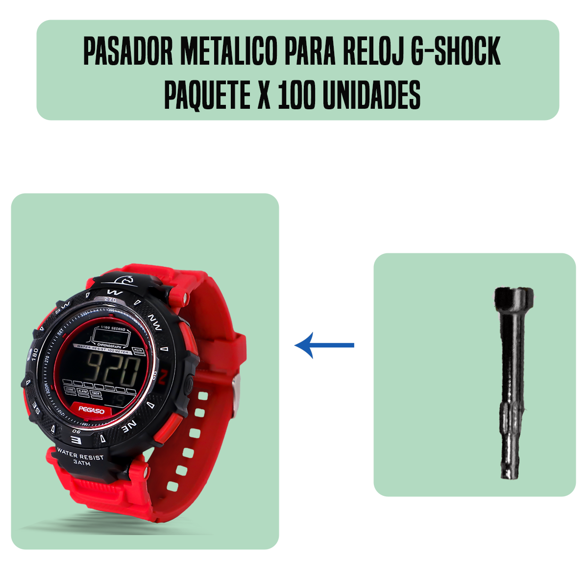 MP7018-PASADOR METALICO PARA RELOJ G-SHOCK PAQUETE X 100 UNIDADES