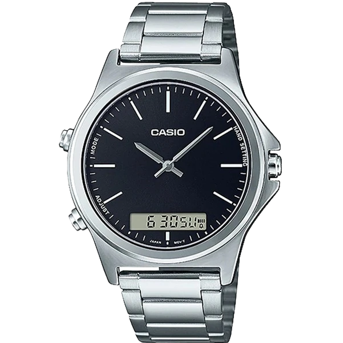 MTP-VC01D-RELOJ CASIO METAL 100% ACERO DOBLE HORA-1EUDF