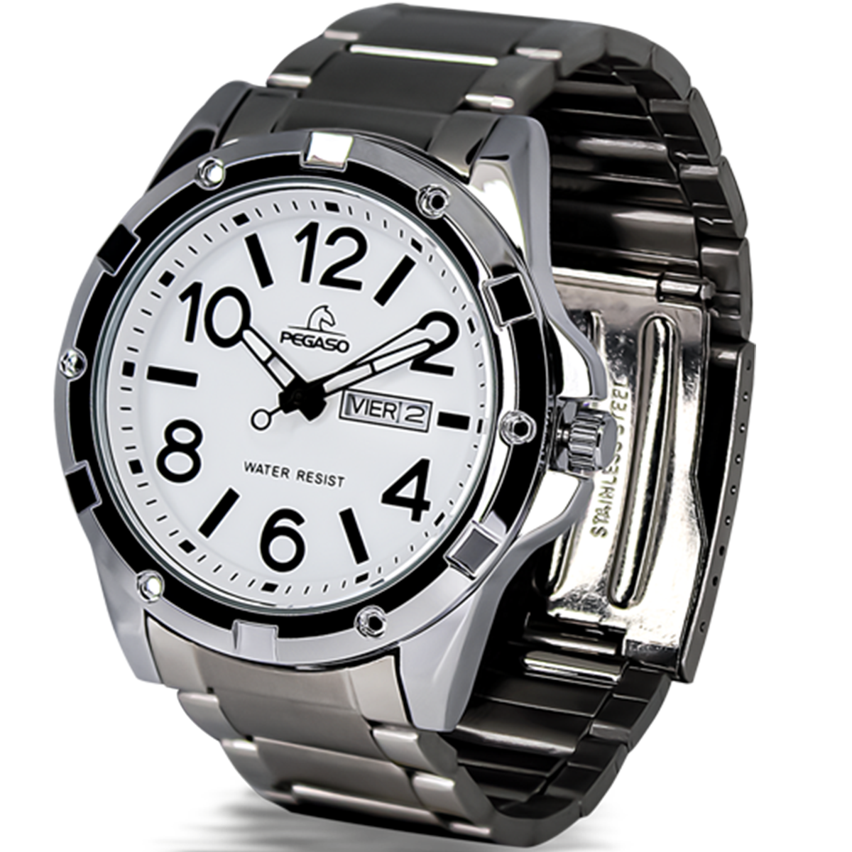 P6427S-RELOJ PEGASO METALICO PLATEADO DOBLE CAL-072201C