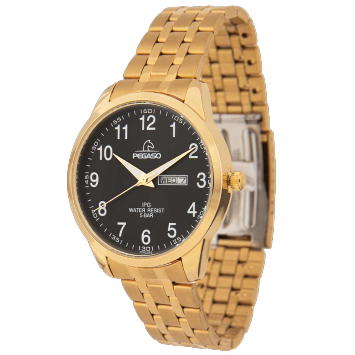 P6587G-RELOJ PEGASO METAL DORADO D/CALENDARIO-180102C