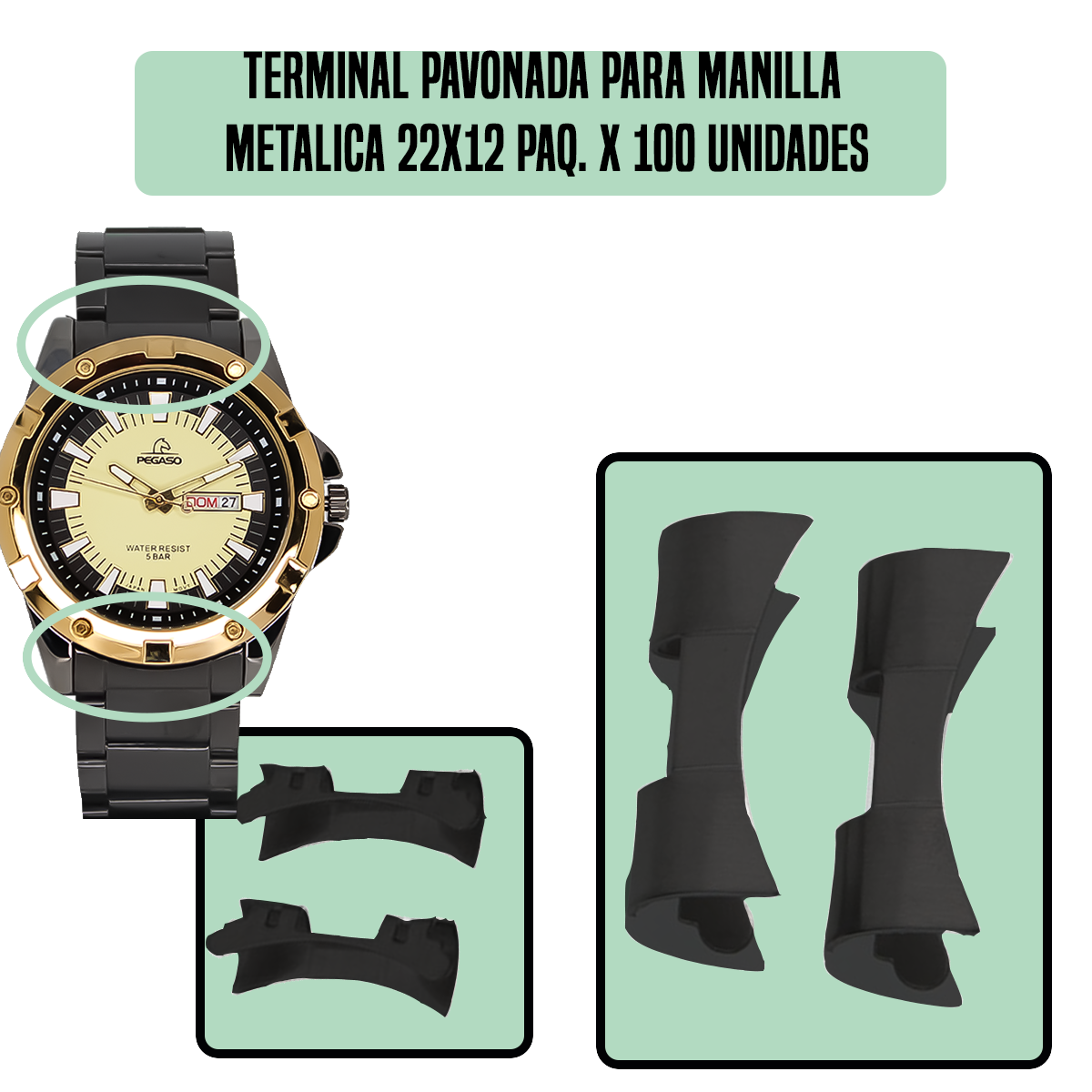 TRBK.22X12-TERMINAL PAVONADA PARA MANILLA METALICA 22X12 PAQ. X 100 UNIDADES