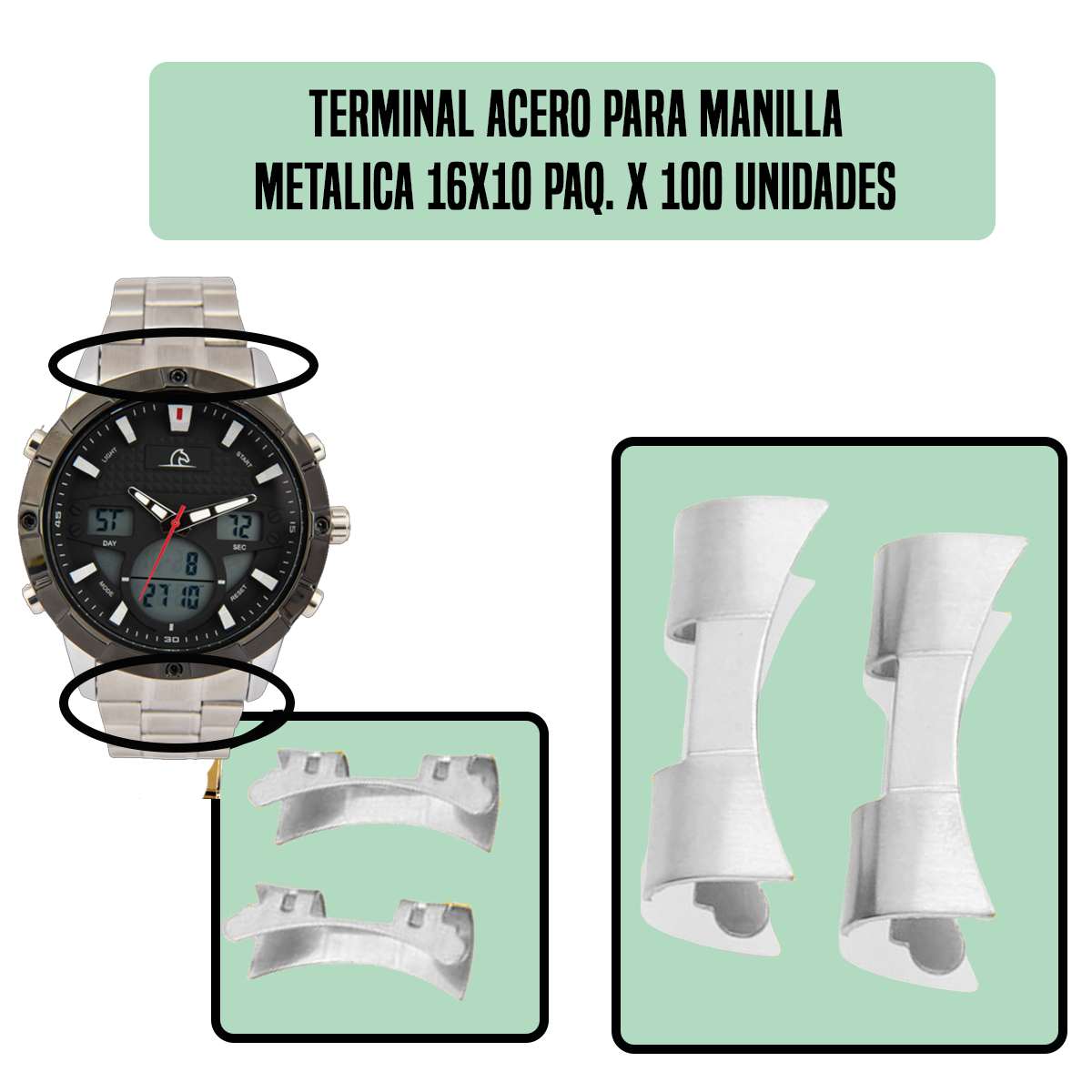TRS-TERMINAL ACERO PARA MANILLA METALICA 16X10 PAQ. X 100 UNIDADES-16X10