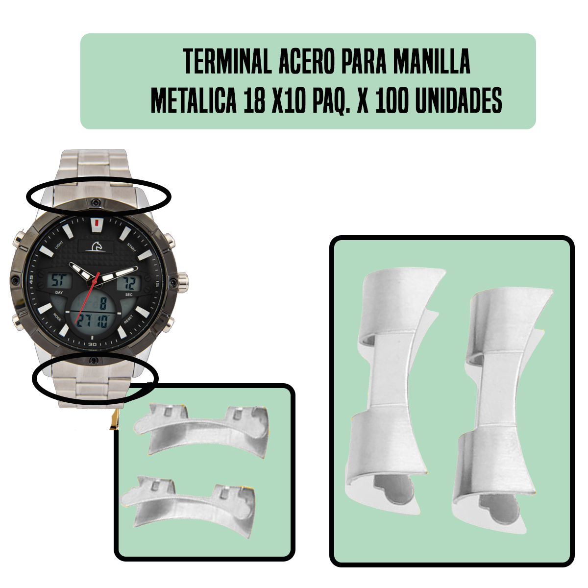TRS.18X10-TERMINAL ACERO PARA MANILLA METALICA 18 X10 PAQ. X 100 UNIDADES