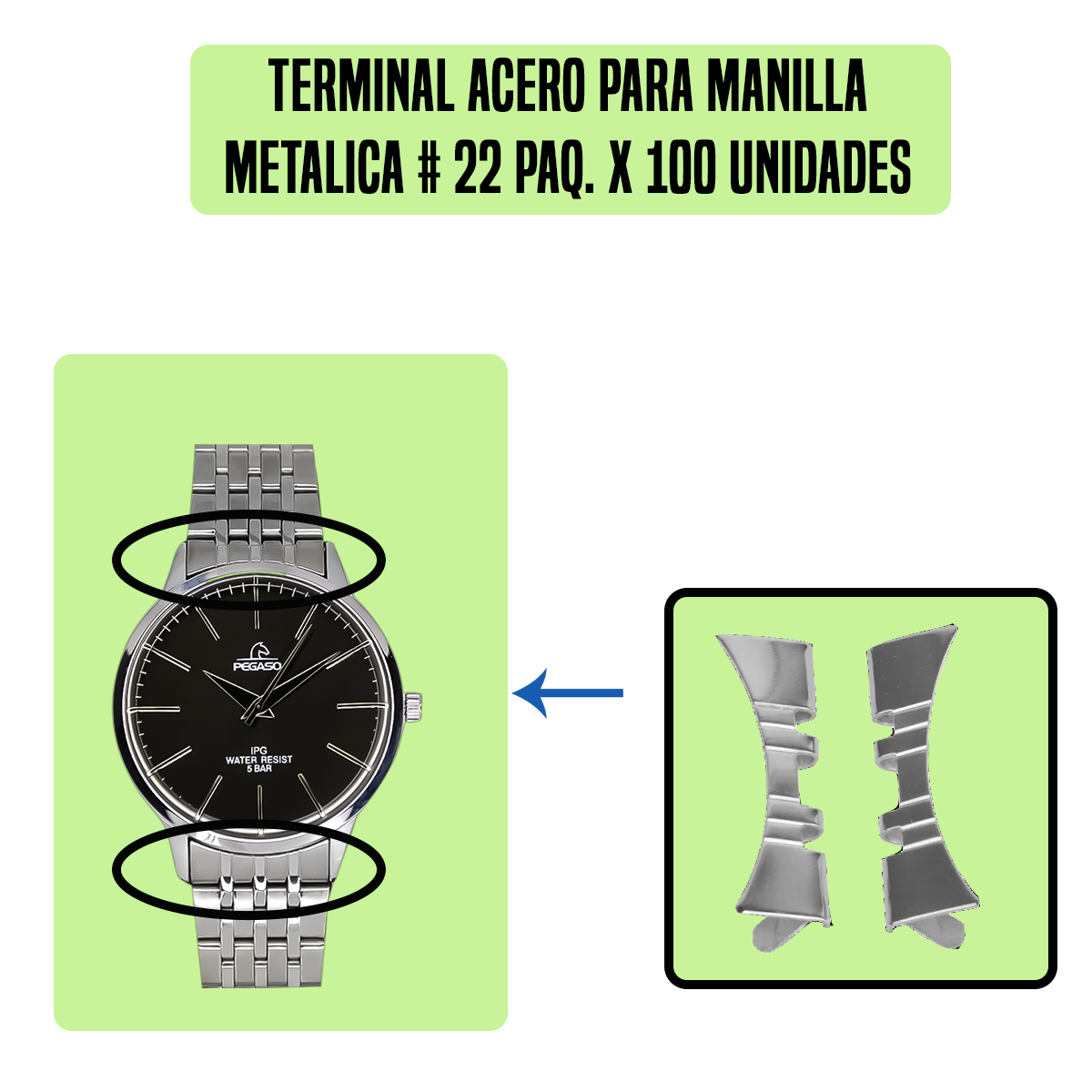 TRS1.22-TERMINAL ACERO PARA MANILLA METALICA # 22 PAQ. X 100 UNIDADES