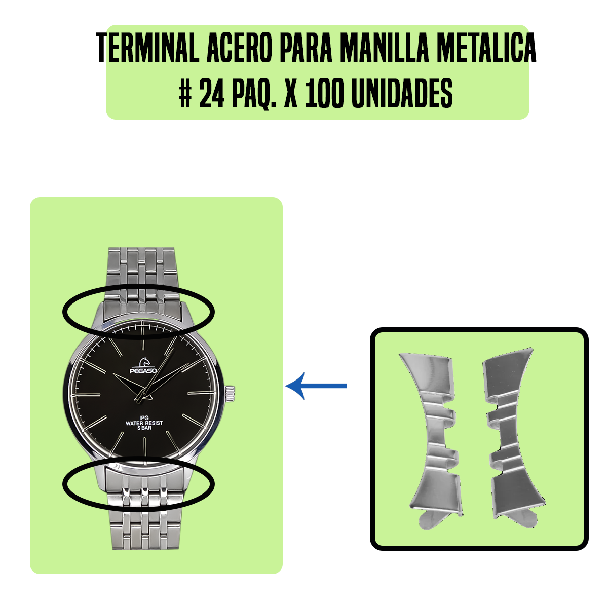 TRS1-TERMINAL ACERO PARA MANILLA METALICA # 24 PAQ. X 100 UNIDADES-24