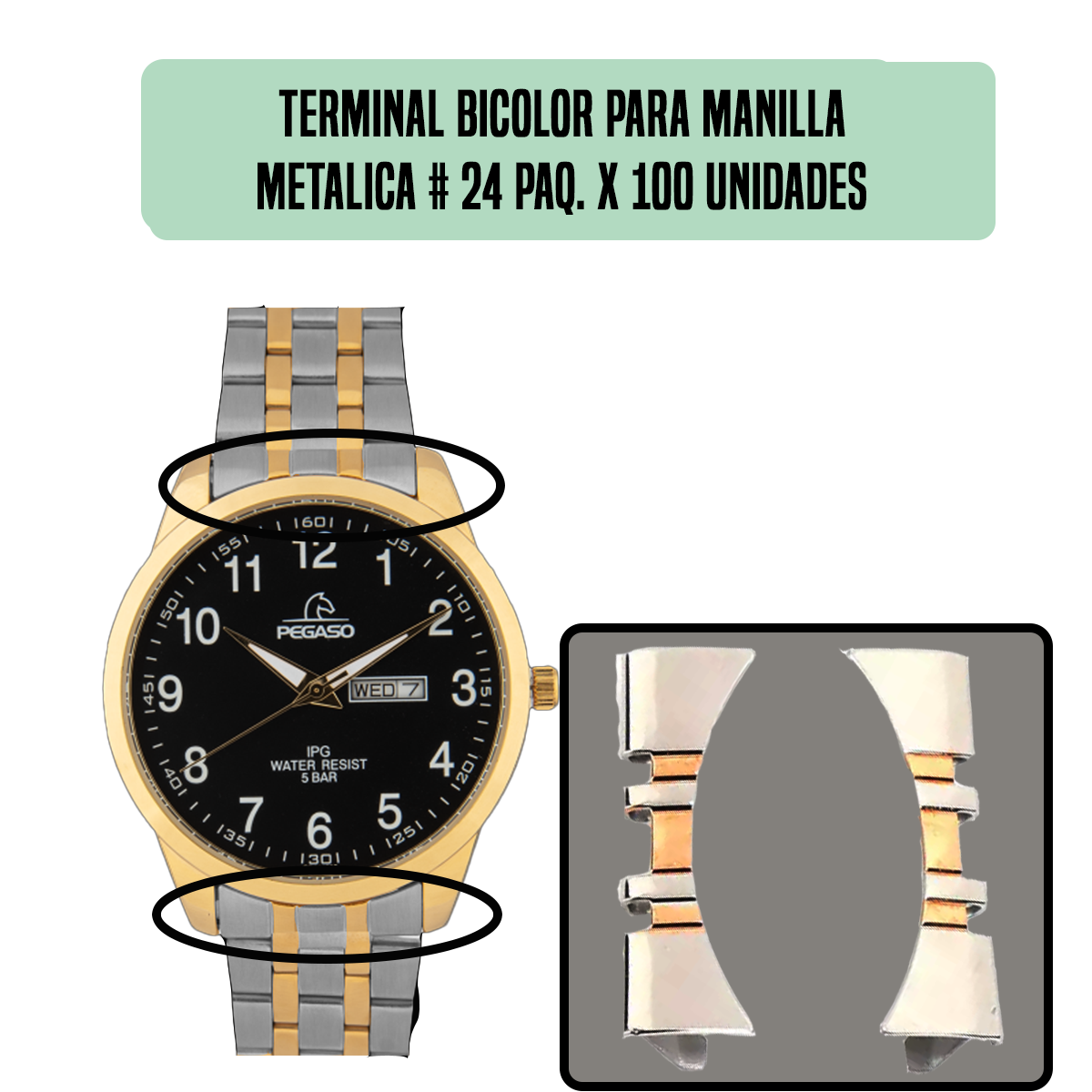 TRSG1.24-TERMINAL BICOLOR PARA MANILLA METALICA # 24 PAQ. X 100 UNIDADES