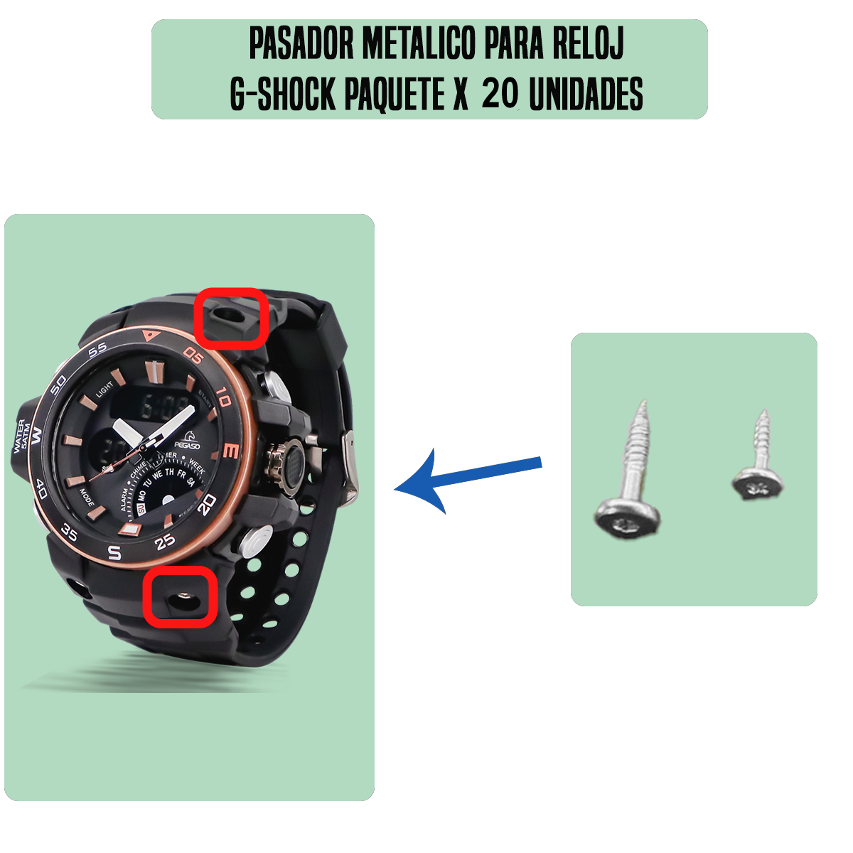 MP1822-B20-PASADOR METALICO PARA RELOJ G-SHOCK PAQUETE X 20 UNIDADES