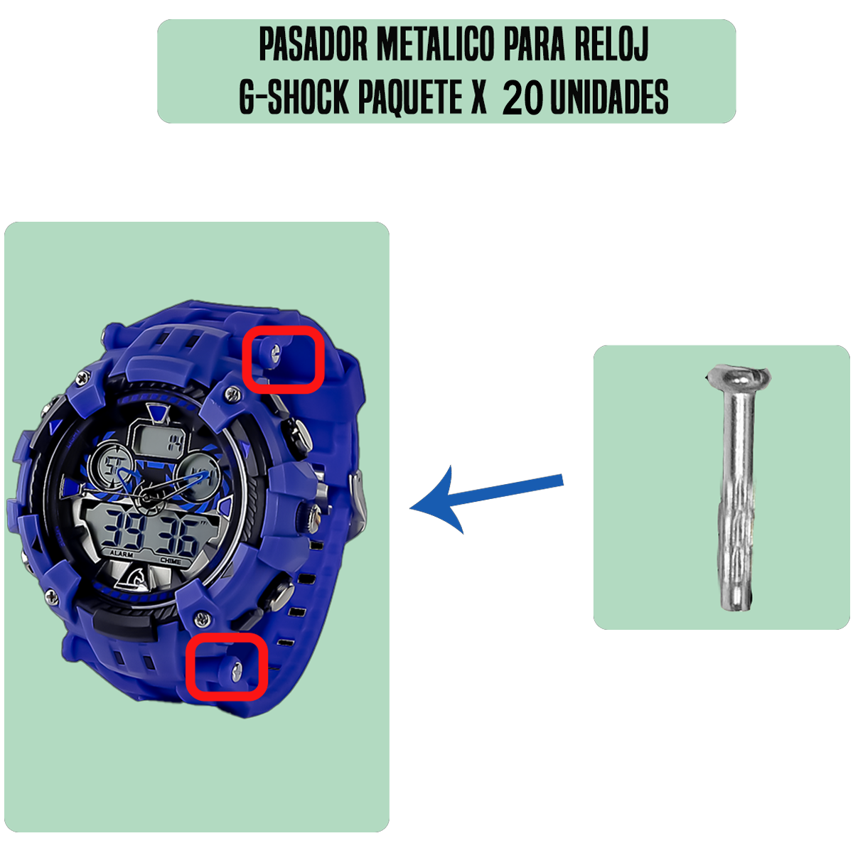 MP1919-B20-PASADOR METALICO PARA RELOJ G-SHOCK PAQUETE X 20 UNIDADES