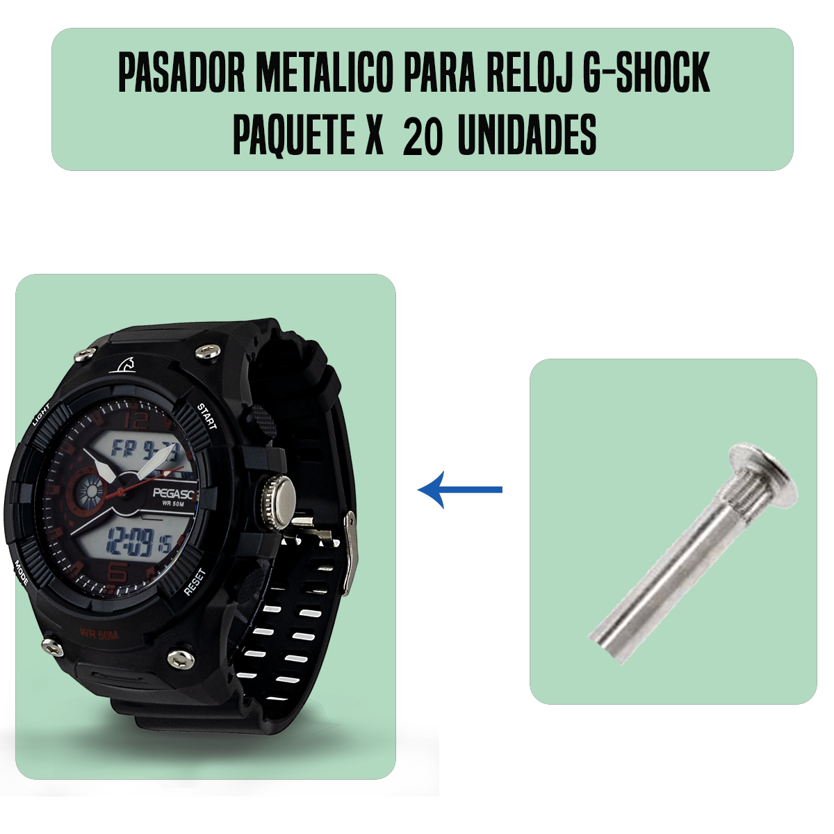 MP2111-B20-PASADOR METALICO PARA RELOJ G-SHOCK PAQUETE X 20 UNIDADES