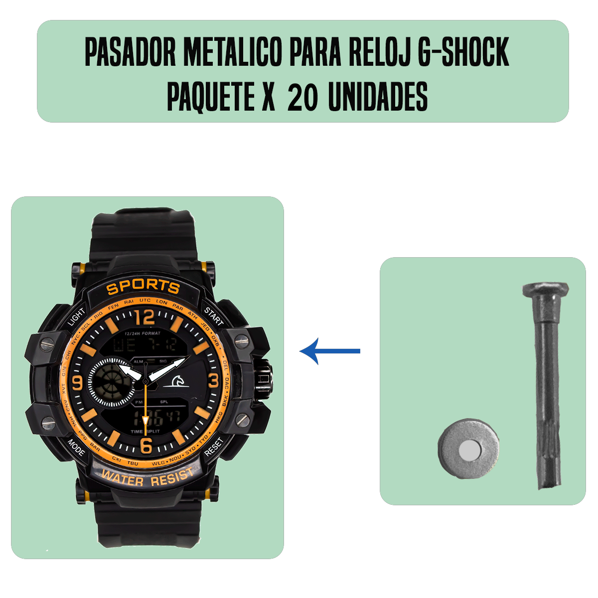 MP5009-B20-PASADOR METALICO PARA RELOJ G-SHOCK PAQUETE X 20 UNIDADES