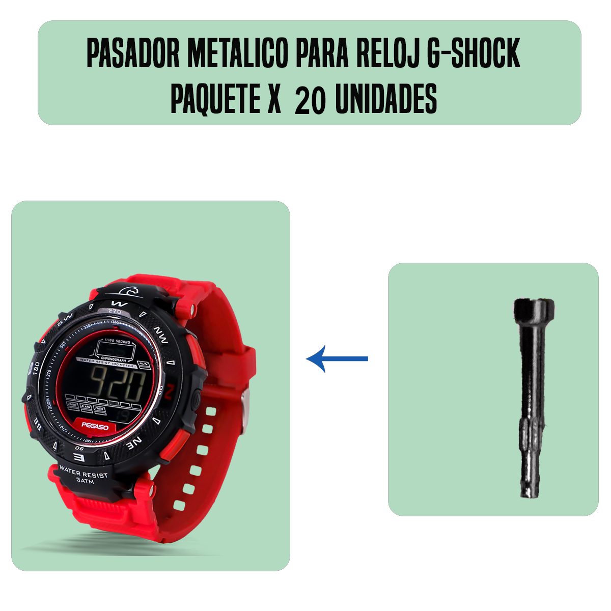 MP7018-B20-PASADOR METALICO PARA RELOJ G-SHOCK PAQUETE X 20 UNIDADES
