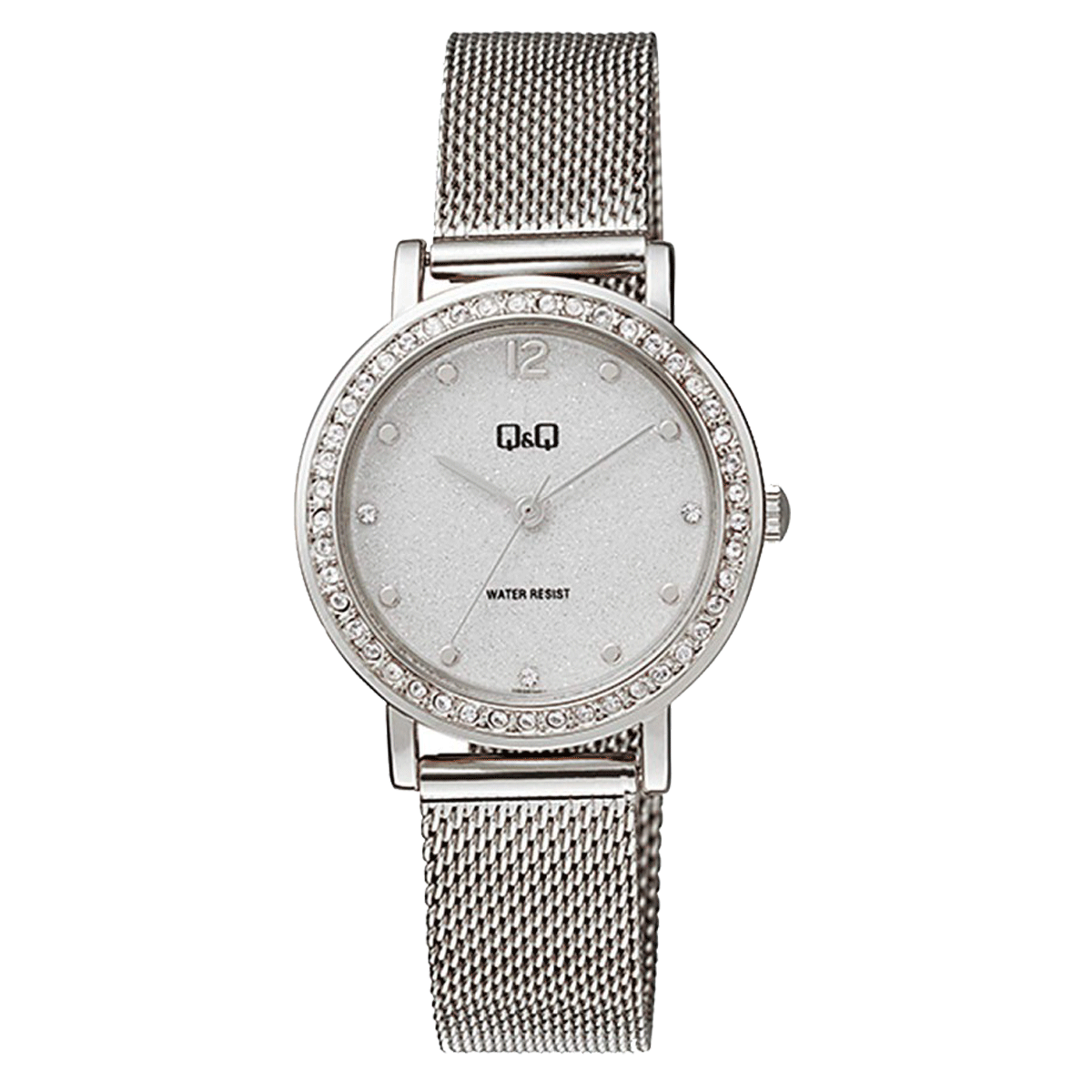 QB45J-RELOJ Q&Q P/M PLATEADO MALLA PIEDRAS-201Y