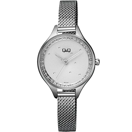 QB73J-RELOJ Q&Q P/M ACERO MALLA PIEDRAS-201Y