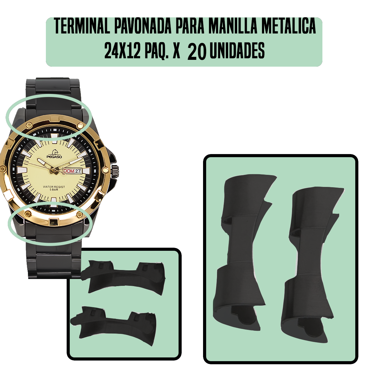 TRBK.24X12-B20-TERMINAL PAVONADA PARA MANILLA METALICA 24X12 PAQ. X 20 UNIDADES