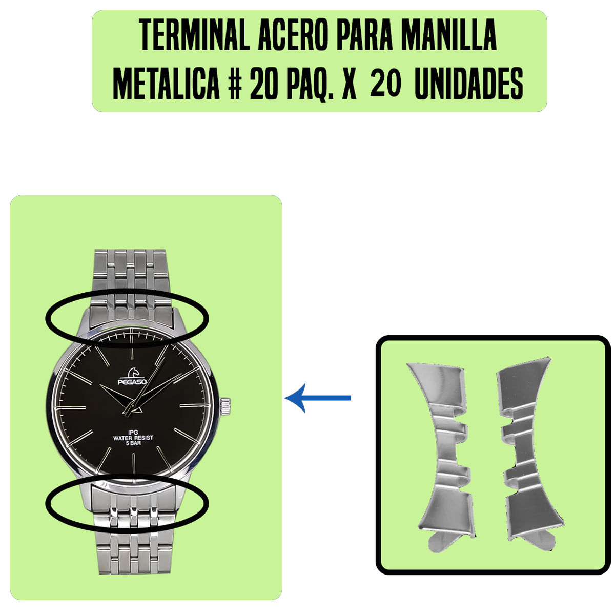 TRS1.20-B20-TERMINAL ACERO PARA MANILLA METALICA # 20 PAQ. X 20 UNIDADES