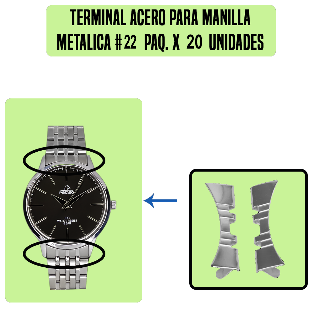 TRS1.22-B20-TERMINAL ACERO PARA MANILLA METALICA # 22 PAQ. X 20 UNIDADES