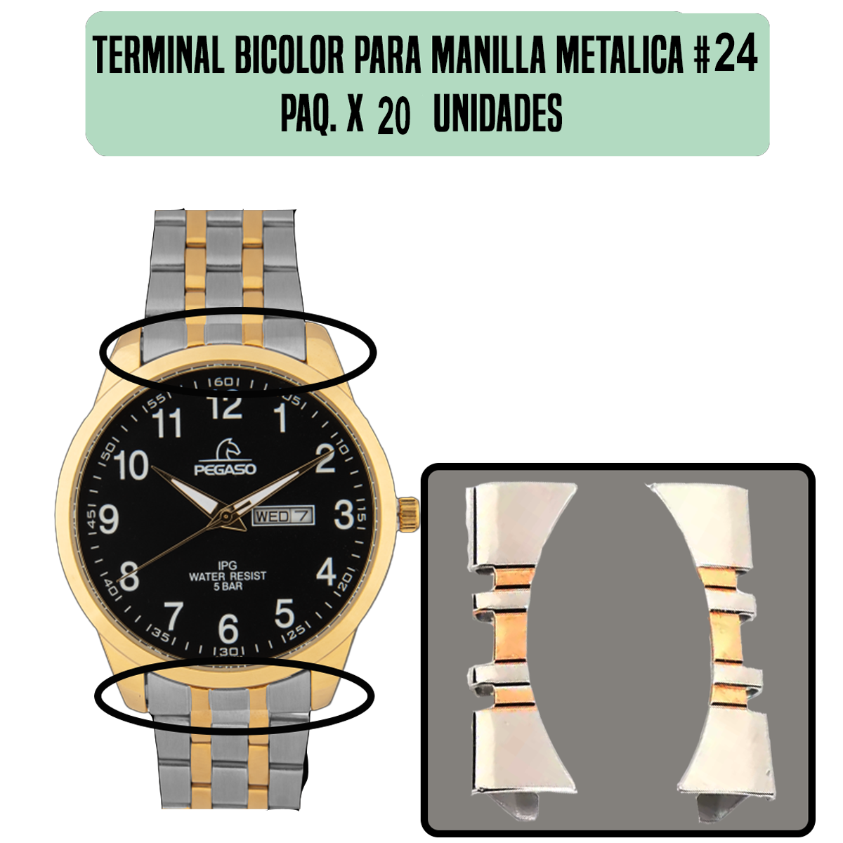 TRSG1.24-B20-TERMINAL BICOLOR PARA MANILLA METALICA # 24 PAQ. X 20 UNIDADES