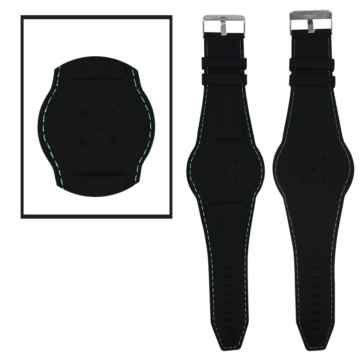 2247.24.121-PULSO SILICONA ENTERIZO NEGRO H/VERDE#24