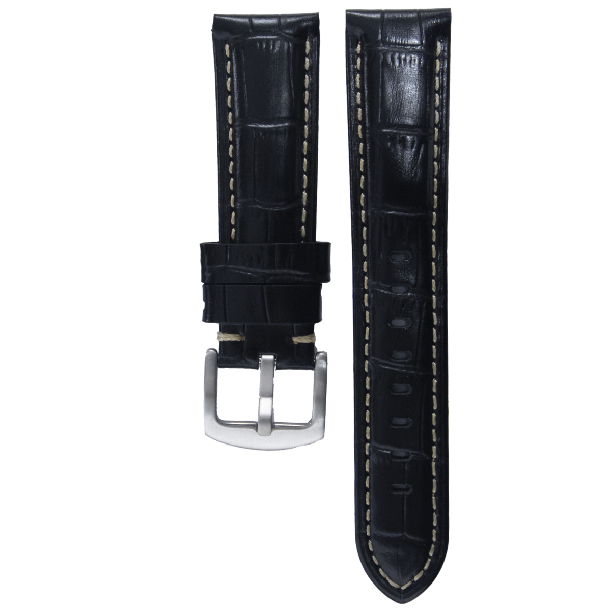 P03A1C1AS.20.122-PULSO PEGASO CUERO FLOR DE PIEL NEGRA HILO BLANCO #
