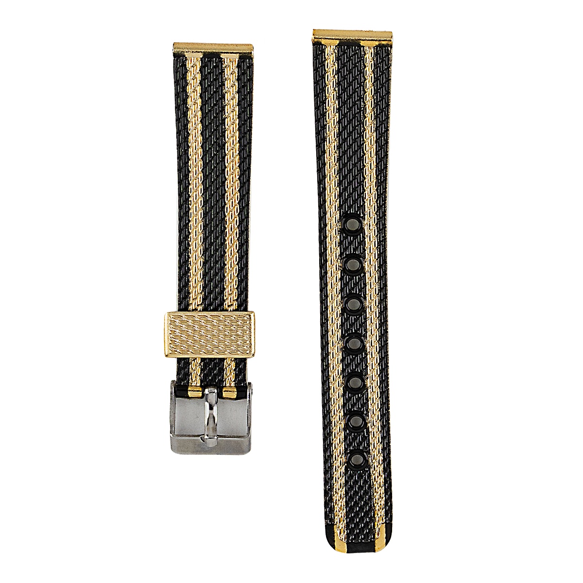 P3304AS.16.0117-PULSO PVC NEGRO ORO ROSA HEB. PLAT. #16