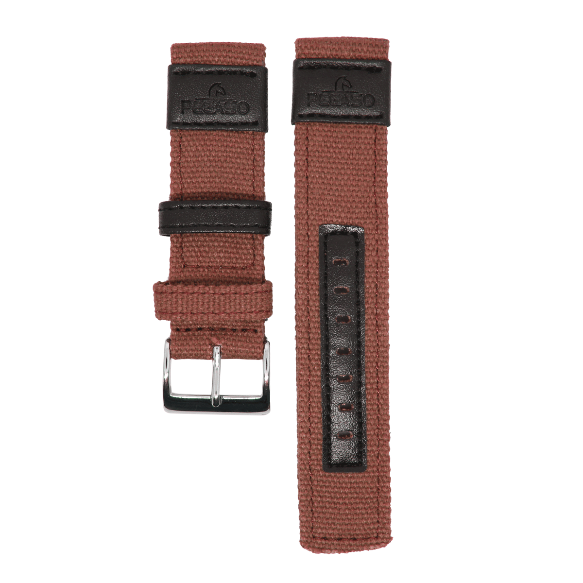 PL558S.22.0401-PULSO PEGASO NYLON CUERO BRANDY NEGRO#22