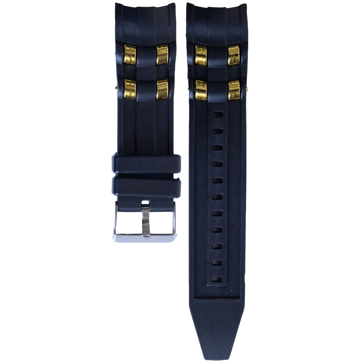 P3428SP.24.0118-PULSO PVC CON APLIQUE DORADOS NEGRA #24