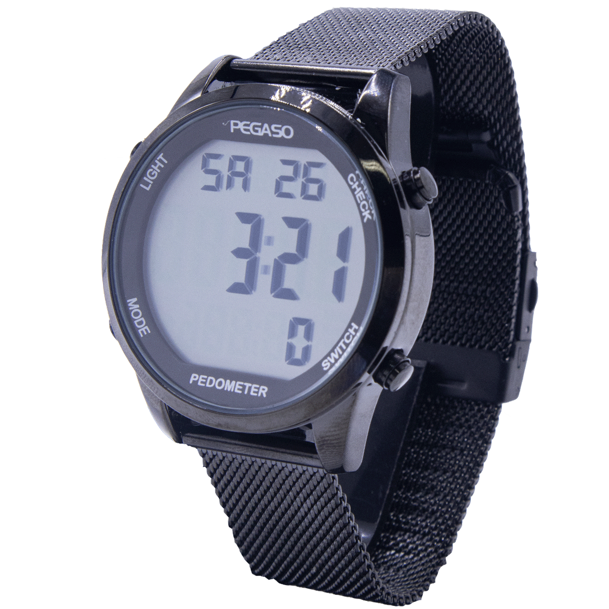 P2306BK-RELOJ PEGASO DIGITAL ILLUMINATOR ACERO MALLA-M0101