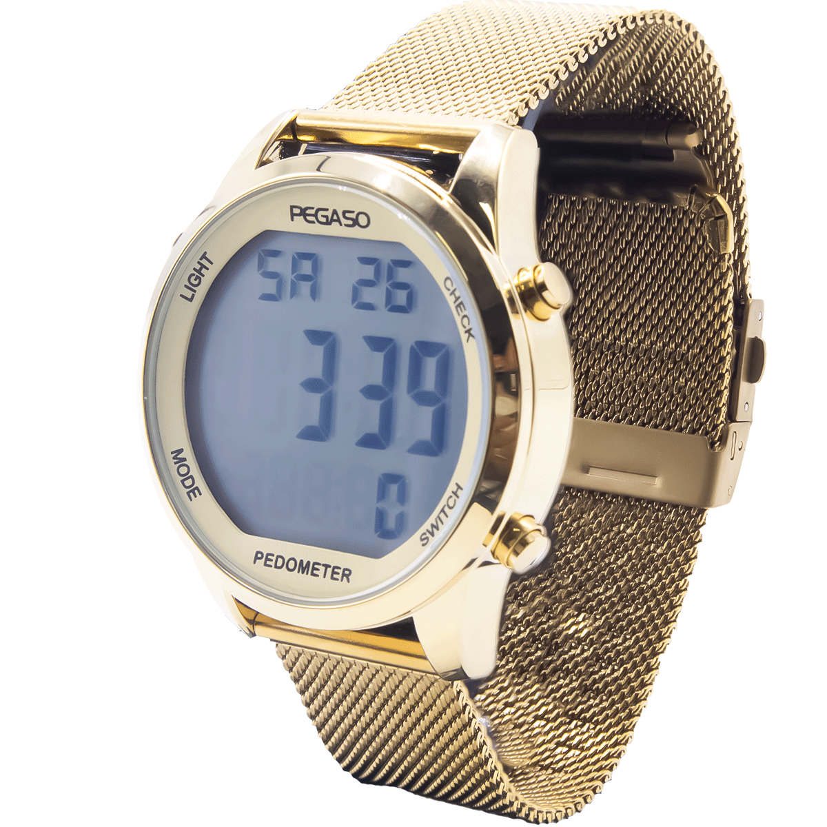 P2306G-RELOJ PEGASO DIGITAL ILLUMINATOR ACERO MALLA DORADO-M1818