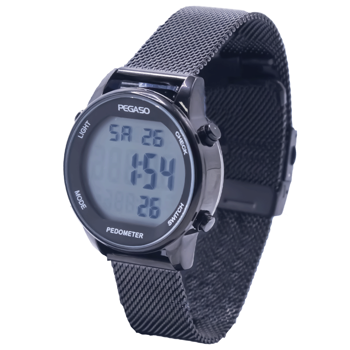 P2401BK-RELOJ PEGASO DIGITAL ILLUMINATOR ACERO MALLA PAVONADO-M0101