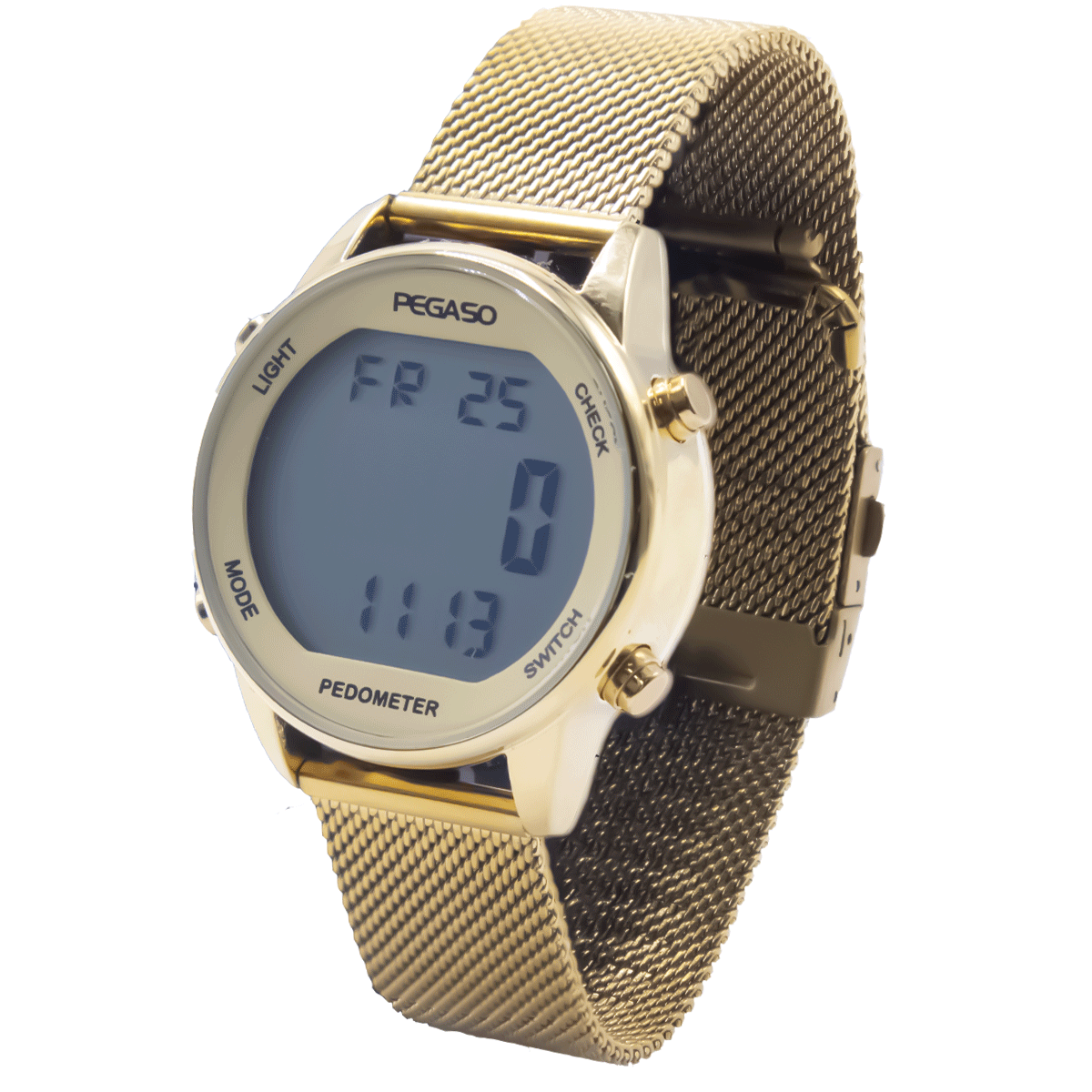P2401G-RELOJ PEGASO DIGITAL ILLUMINATOR ACERO MALLA DORADO-M1818