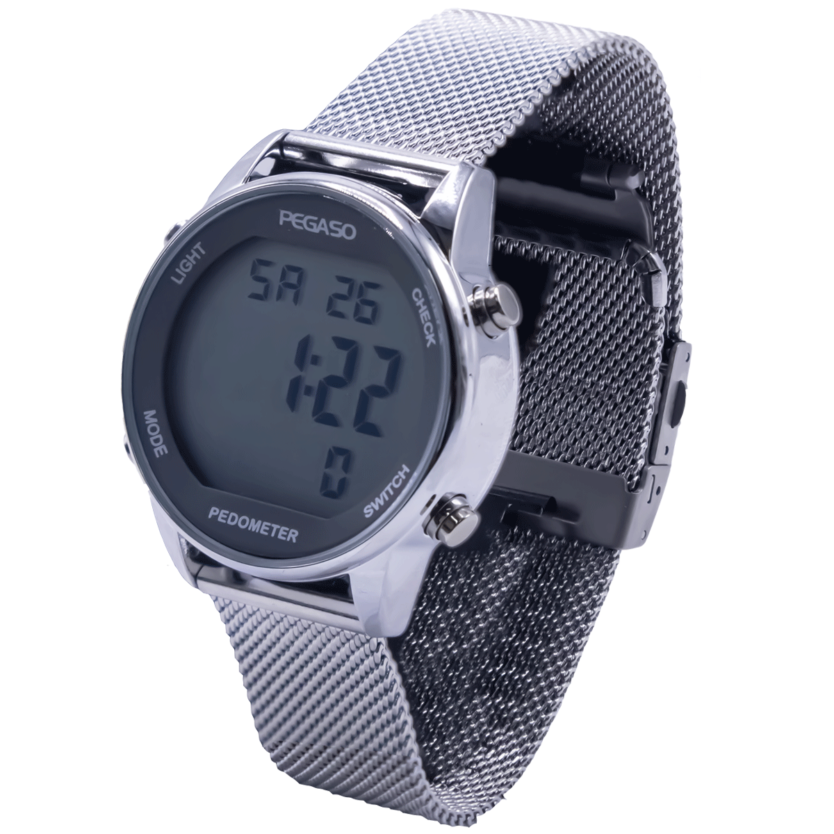 P2401S-RELOJ PEGASO DIGITAL ILLUMINATOR ACERO MALLA PLATEADO-M0707