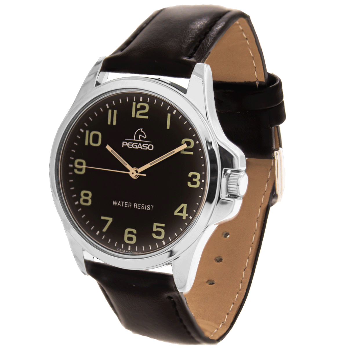 P6521S-RELOJ PEGASO CUERO HOMBRE CAJA PLATEADA-L010104A