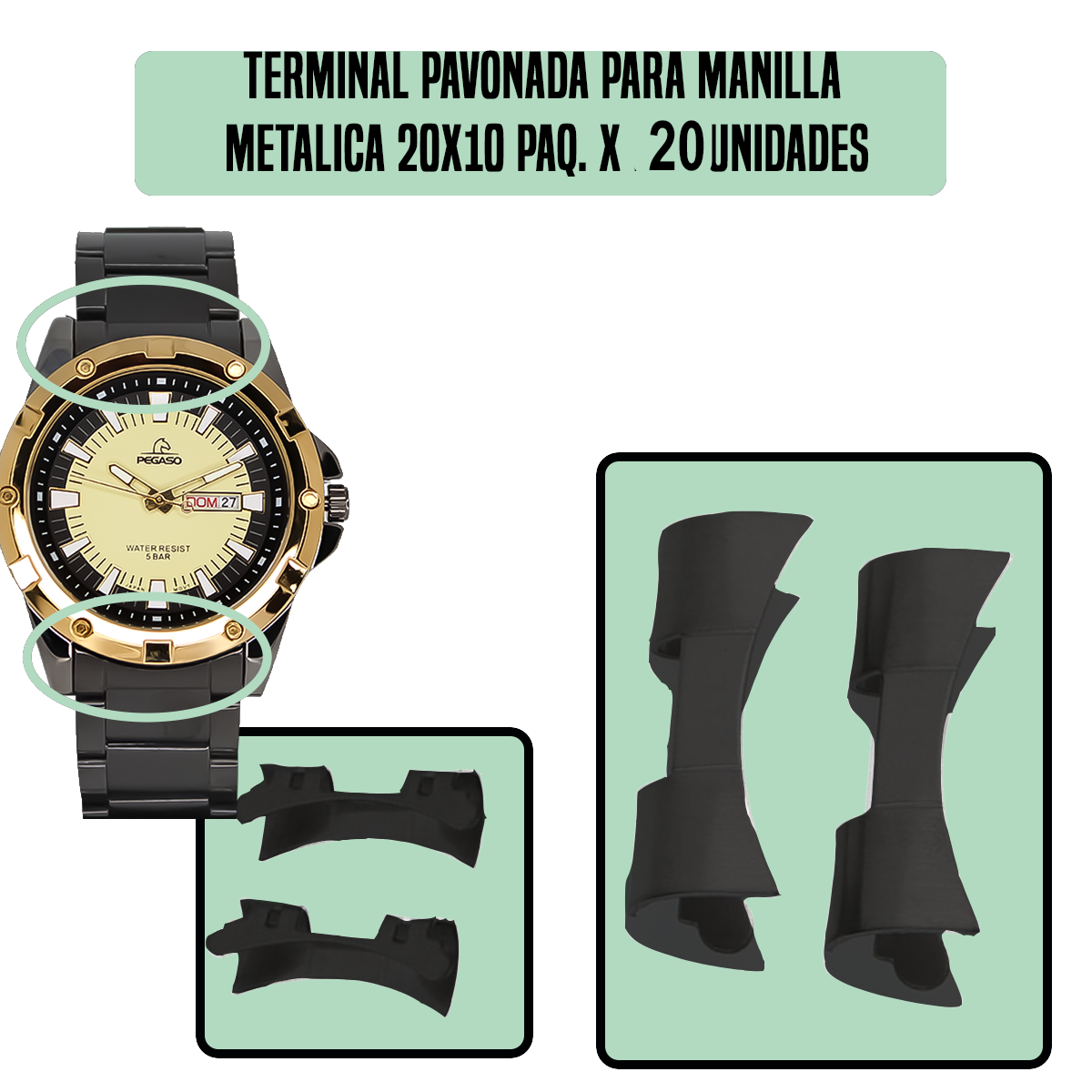 TRBK.20X10-B20-TERMINAL PAVONADA PARA MANILLA METALICA 20X10 PAQ. X 20 UNIDADES