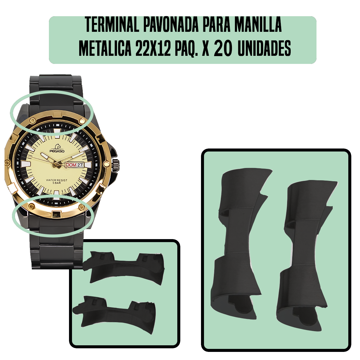 TRBK.22X12-B20-TERMINAL PAVONADA PARA MANILLA METALICA 22X12 PAQ. X 20 UNIDADES
