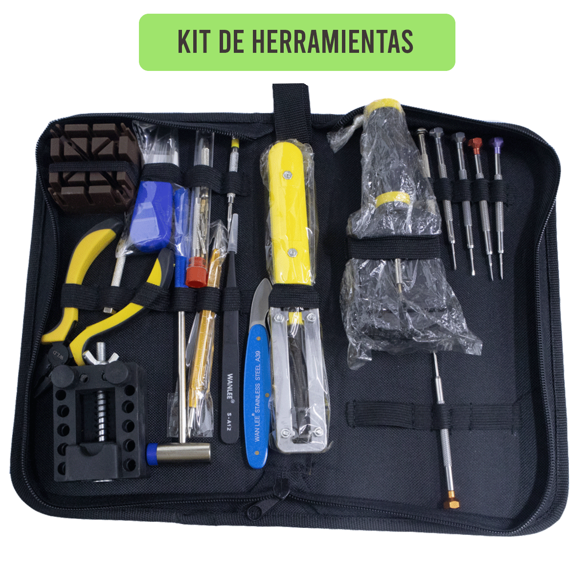 W14-KIT DE RELOJERIA  (MARTILLO-DEST-UTIL RECORT-NAVAJA-PRENSA-LLAVE 2)