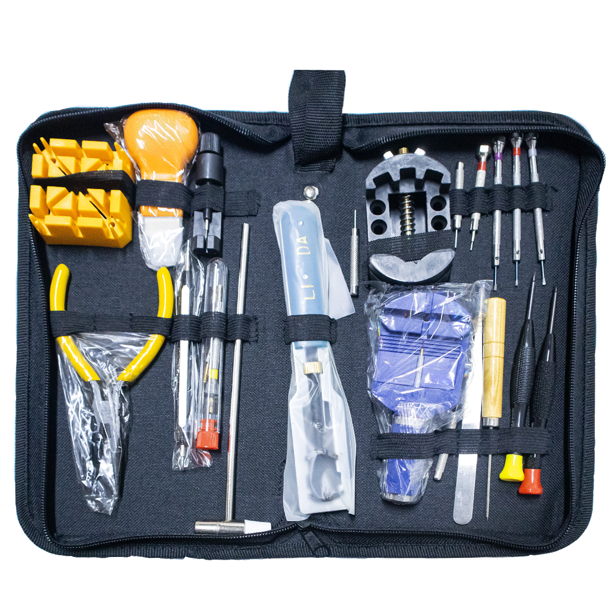 W15-KIT DE HERRAMIENTAS PARA RELOJERO ( LLAVE-DEST-MARTILLO-PINZAS..)