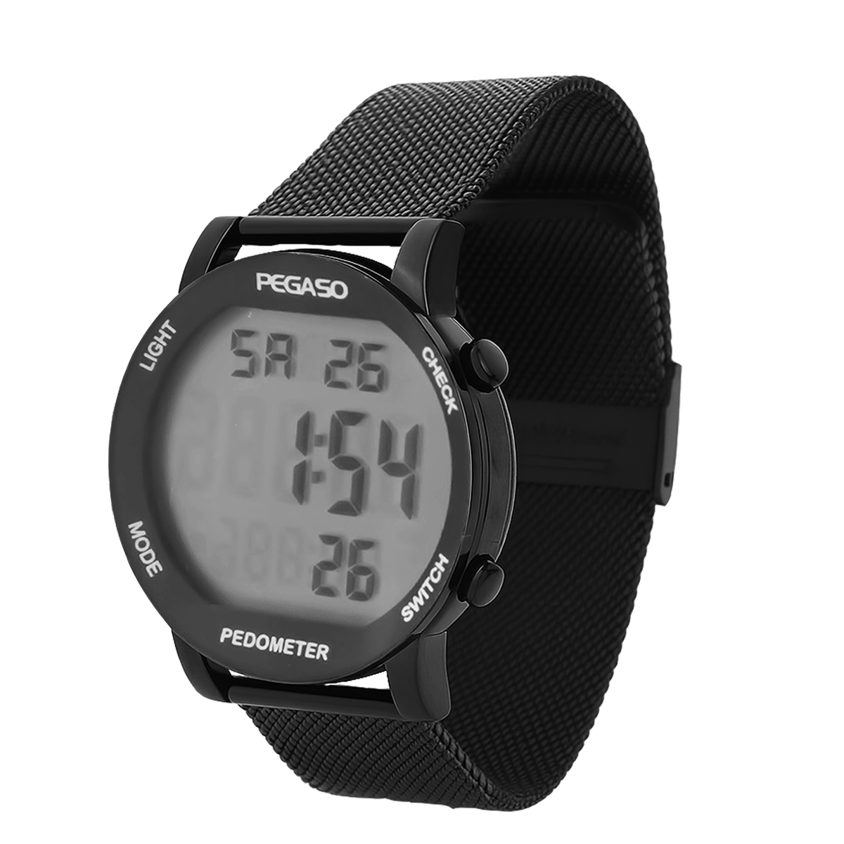 P2401BK-RELOJ PEGASO DIGITAL ILLUMINATOR ACERO MALLA PAVONADO-M0101