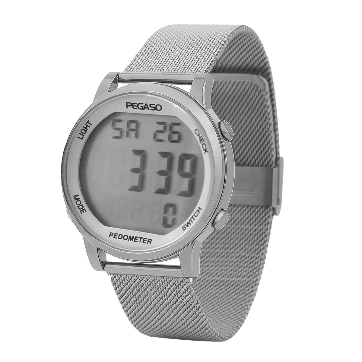 P2401S-RELOJ PEGASO DIGITAL ILLUMINATOR ACERO MALLA PLATEADO-M0707