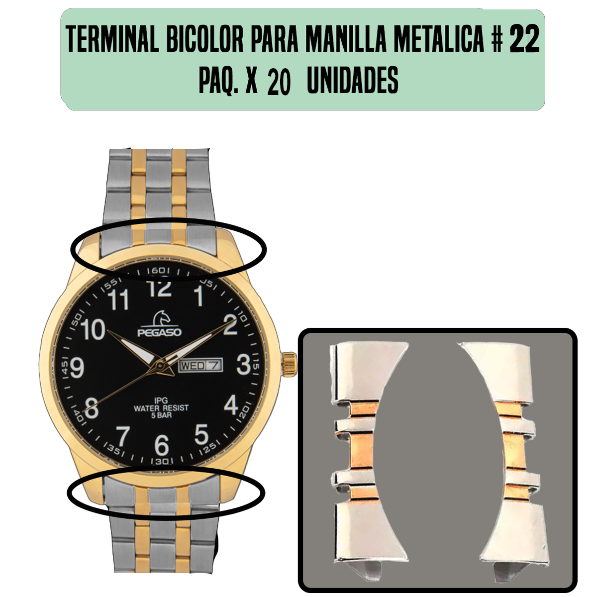 TRSG1.22-B20-TERMINAL BICOLOR PARA MANILLA METALICA # 22 PAQ. X 20 UNIDADES