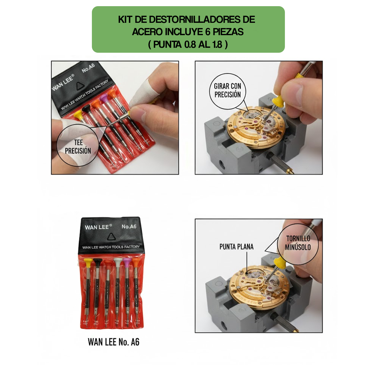 D-A6-KIT DE DESTORNILLADORES DE ACERO INCLUYE 6 PIEZAS ( PUNTA 0.8 AL 1.8 )
