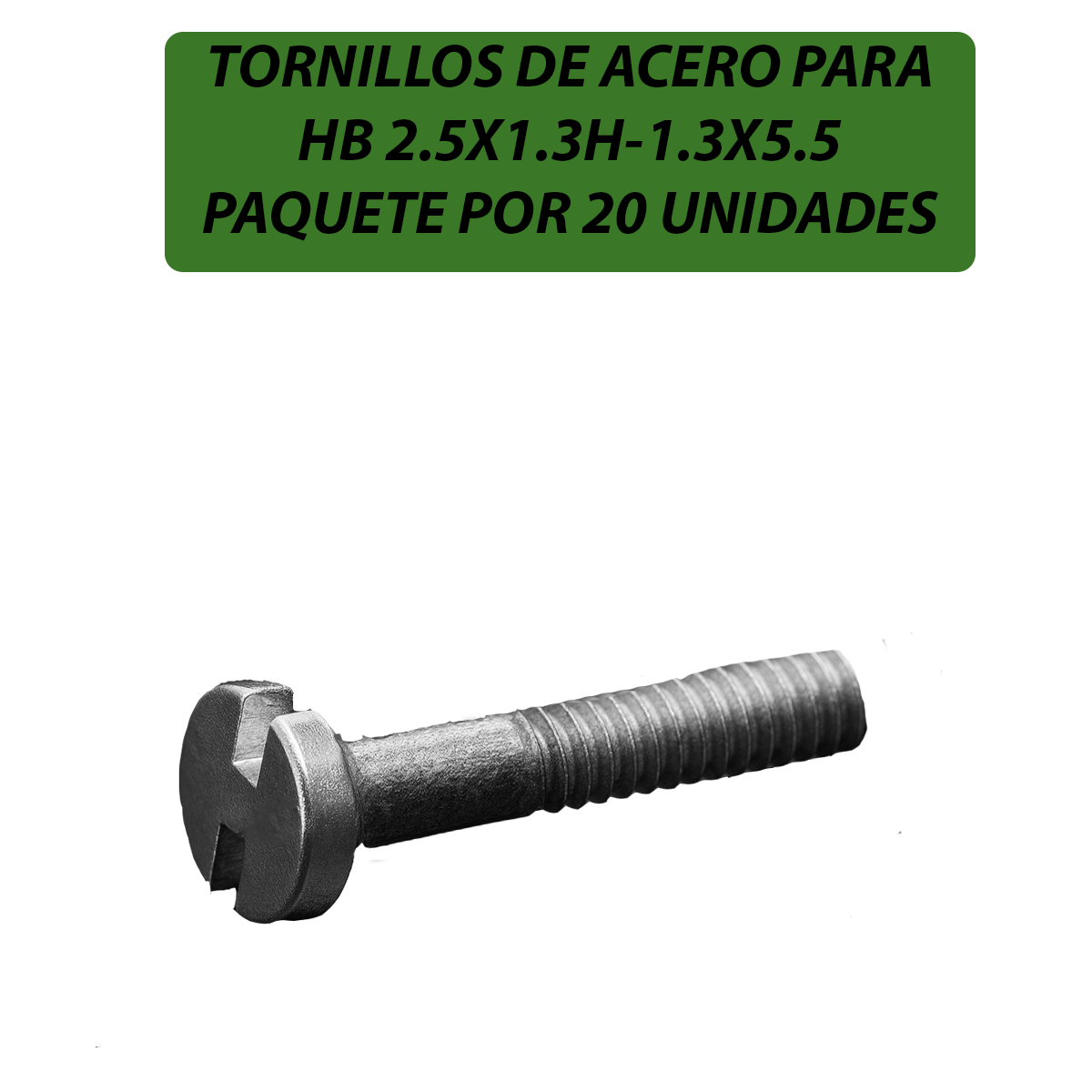 H2.5X0.5H1.3X5.5-TORNILLOS DE ACERO PARA HB 2.5X1.3H-1.3X5.5  PAQUETE POR 20 UNIDADES-B20