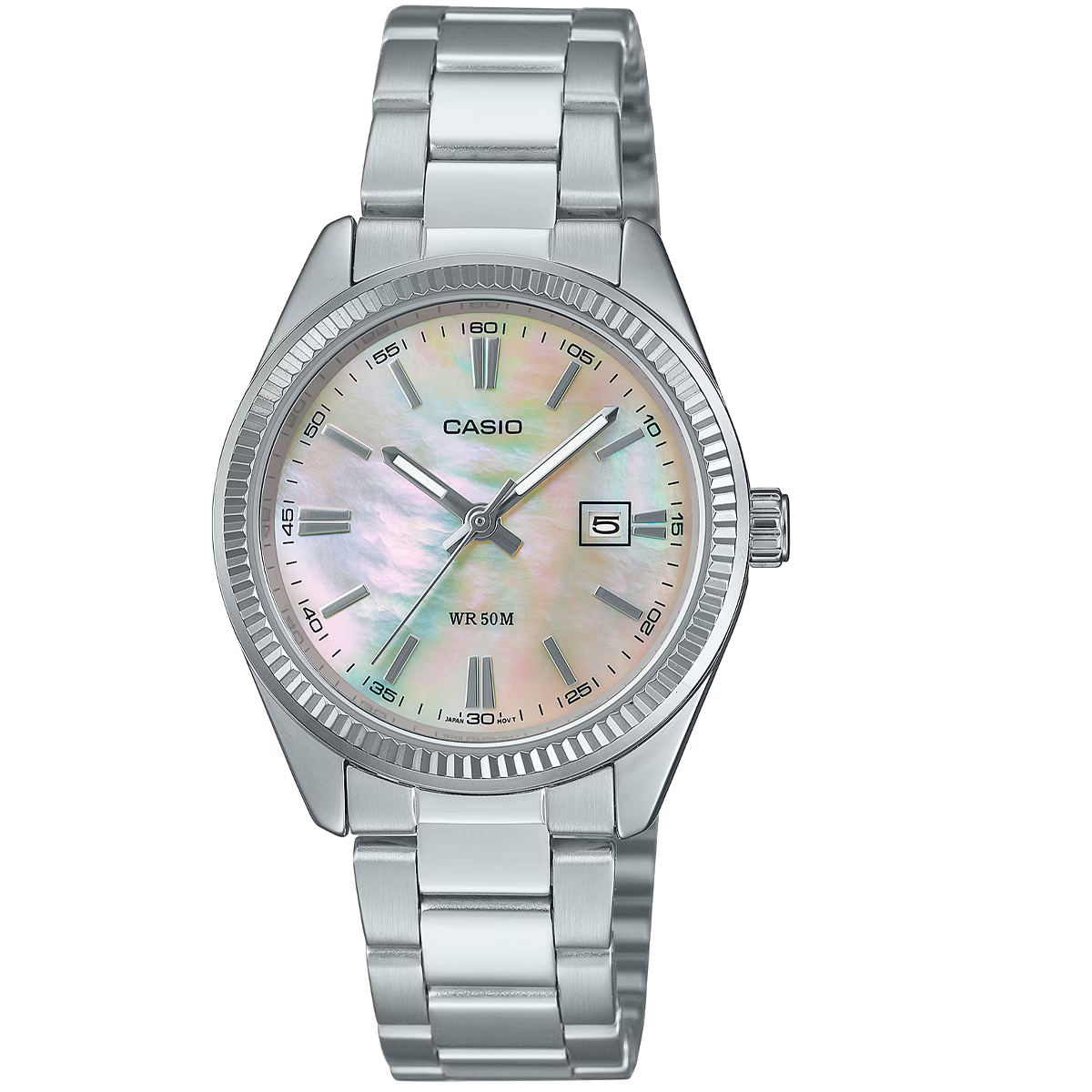 LTP-1302DS-RELOJ CASIO P/M ACERO CALENDARIO DAMA NACARADO-4AVDF