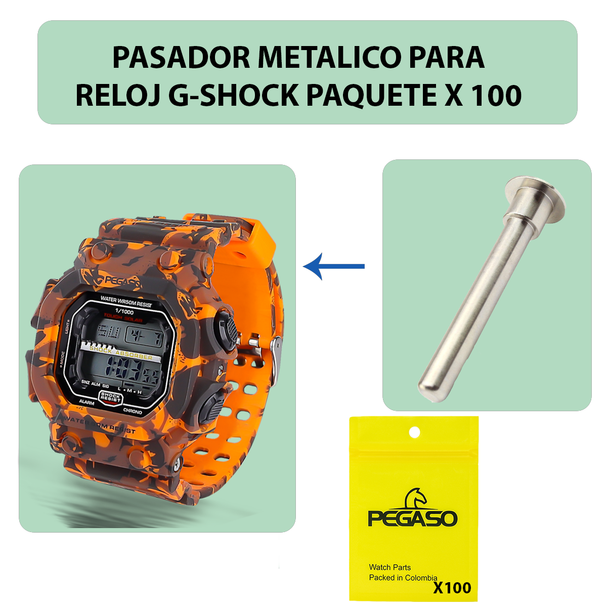 MP1056-B100-PASADOR METALICO PARA RELOJ G-SHOCK PAQUETE X 100 UNIDADES