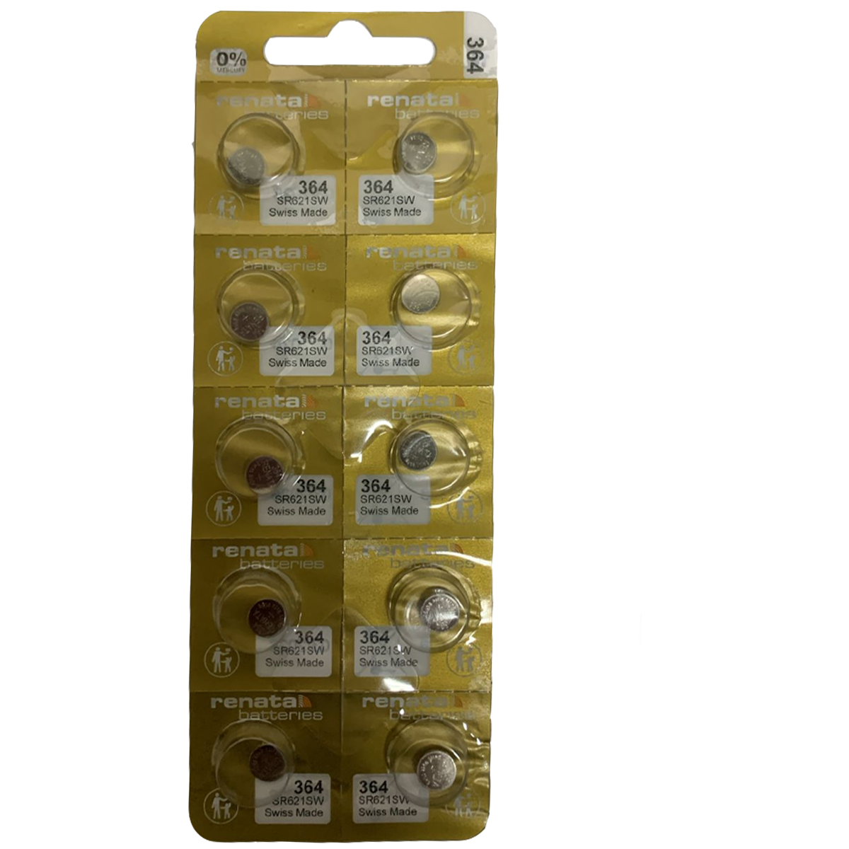 364-GSW-BATERIA RENATA DORADA OXIDO DE PLATA 60 %MAS DURACION BL X 10 ( 621 )