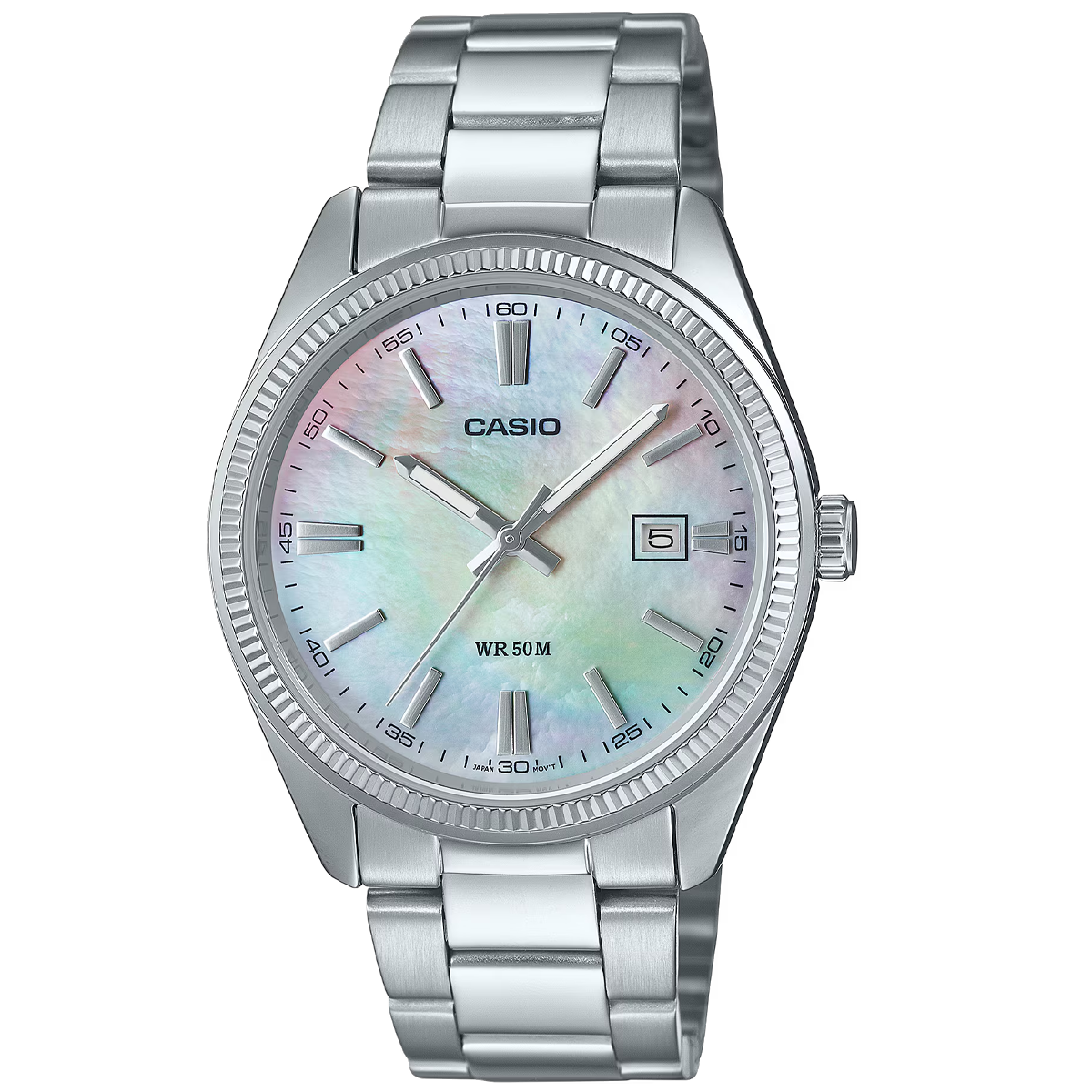 MTP-1302DS-RELOJ CASIO P/M ACERO CALENDARIO HOMBRE NACARADO-7AVDF