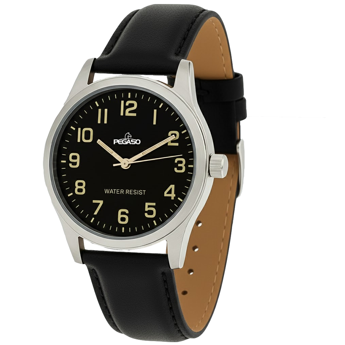 P6521S-RELOJ PEGASO CUERO HOMBRE CAJA PLATEADA-L010104A